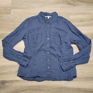 Tommy Hilfiger 100% Linen Long Sleeve Button Up Collared Shirt Women's L 2007